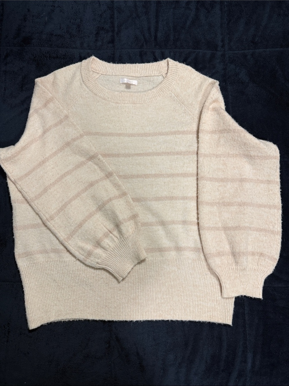 LC Lauren Conrad Cream Striped Crewneck Sweater